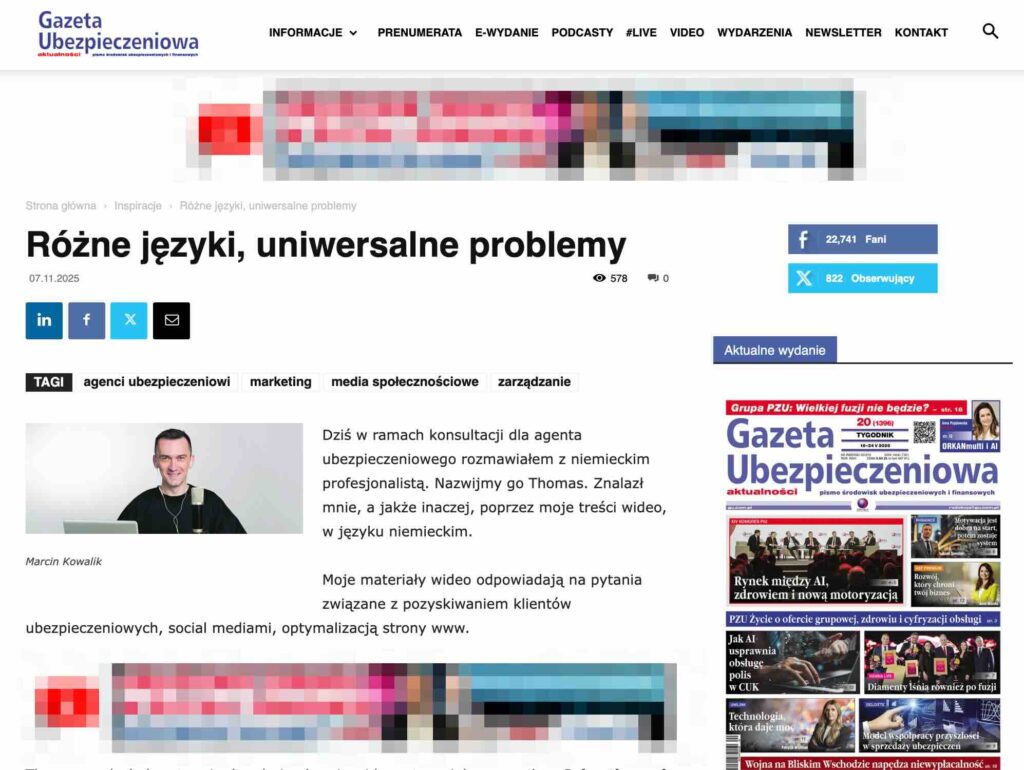 Różne języki, uniwersalne problemy. Pomagam agentowi ubezpieczeniowemu z Niemiec